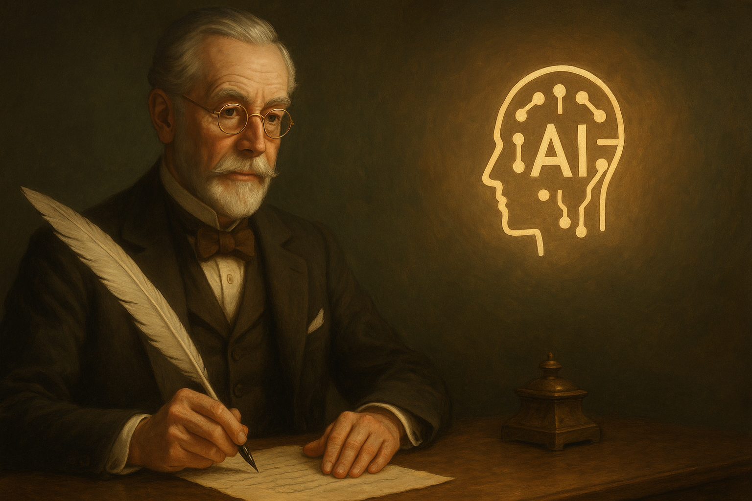 英国紳士と羽ペンをイメージしたAIの象徴
